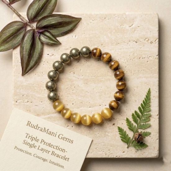 Triple Protection Bracelet ( pyrite - tiger eye - cat's eye )
